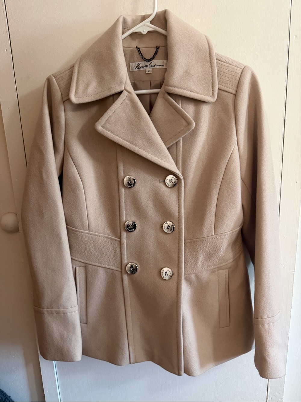 Kenneth Cole Cream Double-Breasted Wool Peacoat